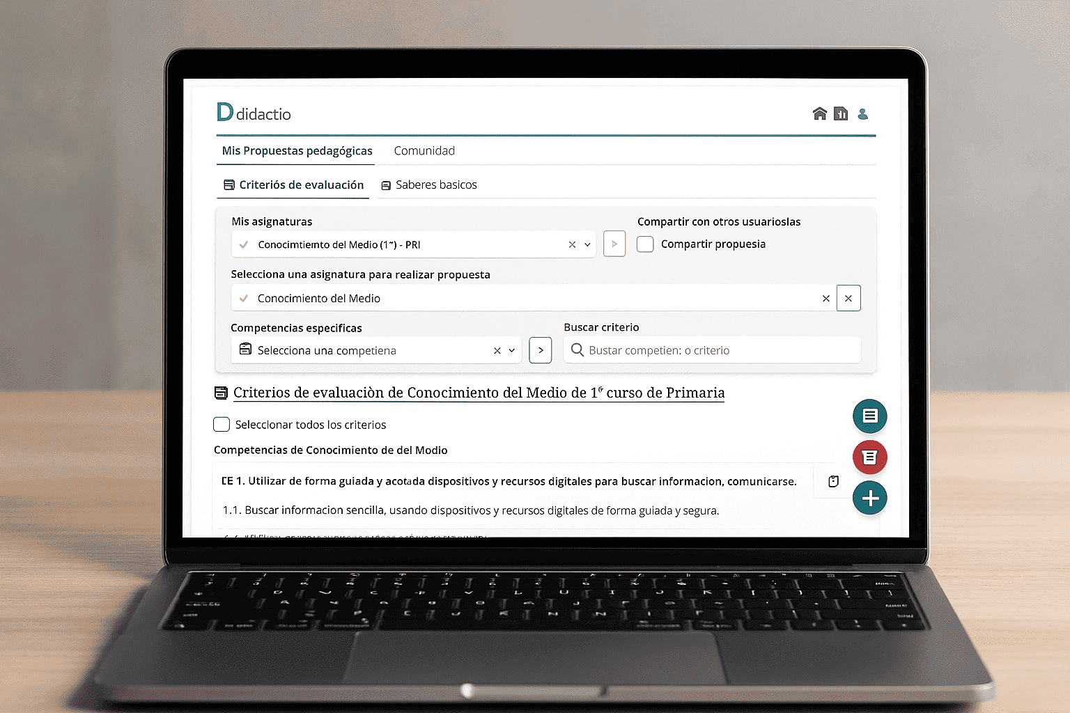 Selecciona los criterios y saberes
